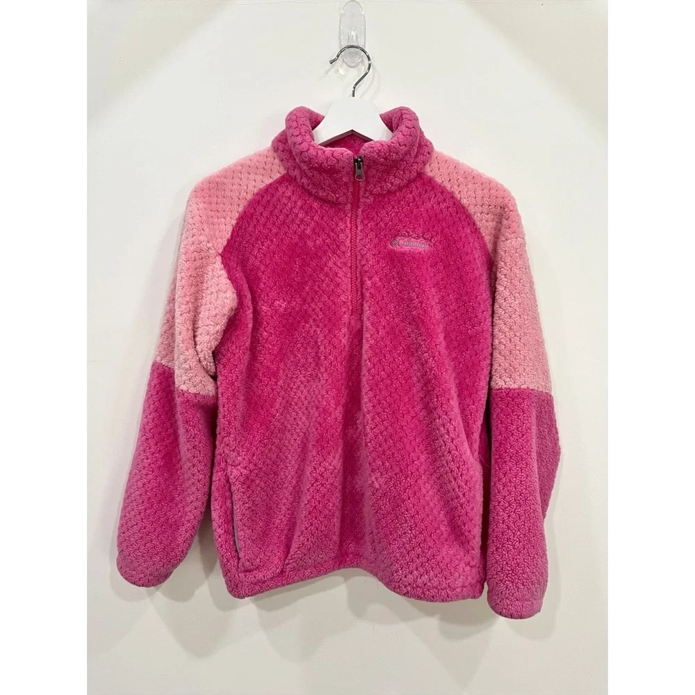 Columbia Girls Pink Sherpa Fleece Jacket Size Large 14/16 Quarter Zip Pullover